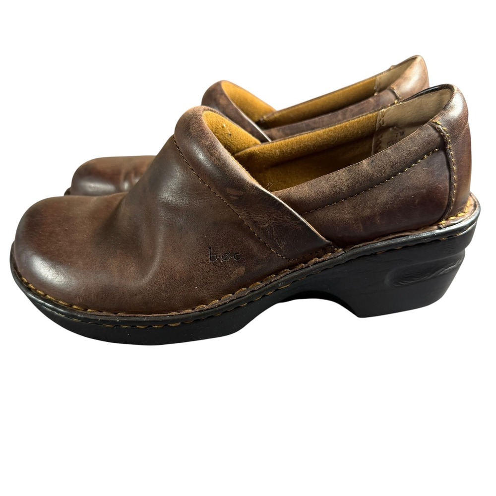 b.o.c. Born Concept Brown Leather Clogs Mules Platform Wedge Shoes C45723 7M